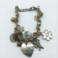 Pulsera de piezas de aleación de hilo de cuero con caída del corazón (XBL13561)